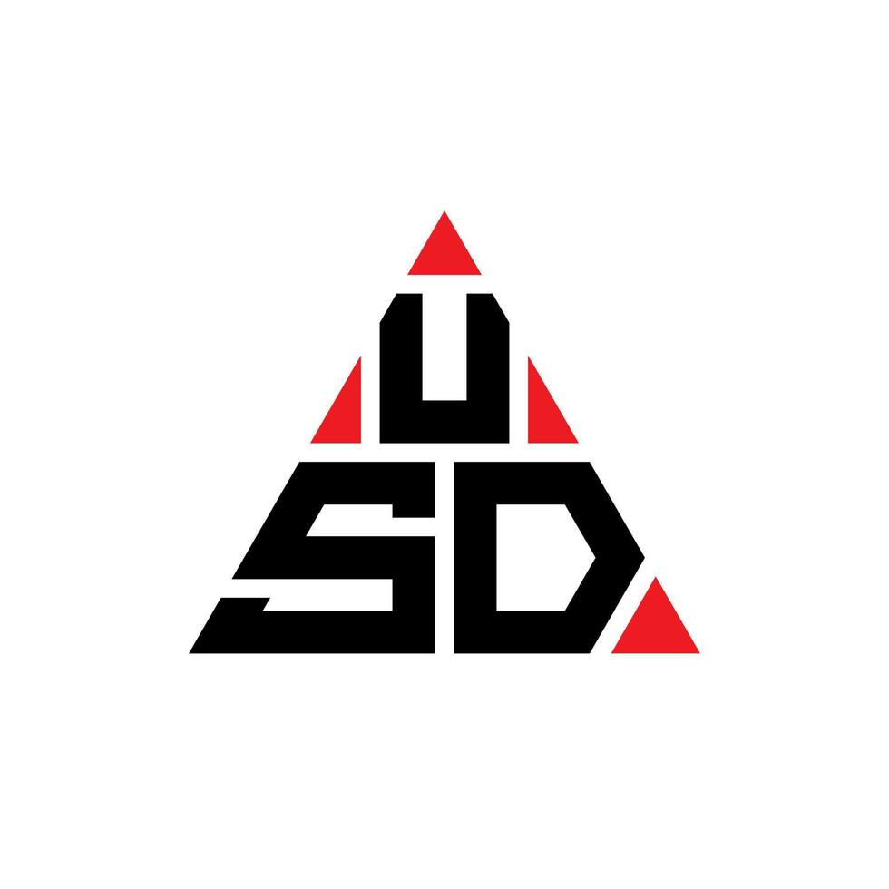 USD triangle letter logo design with triangle shape. USD triangle logo design monogram. USD triangle vector logo template with red color. USD triangular logo Simple, Elegant, and Luxurious Logo.