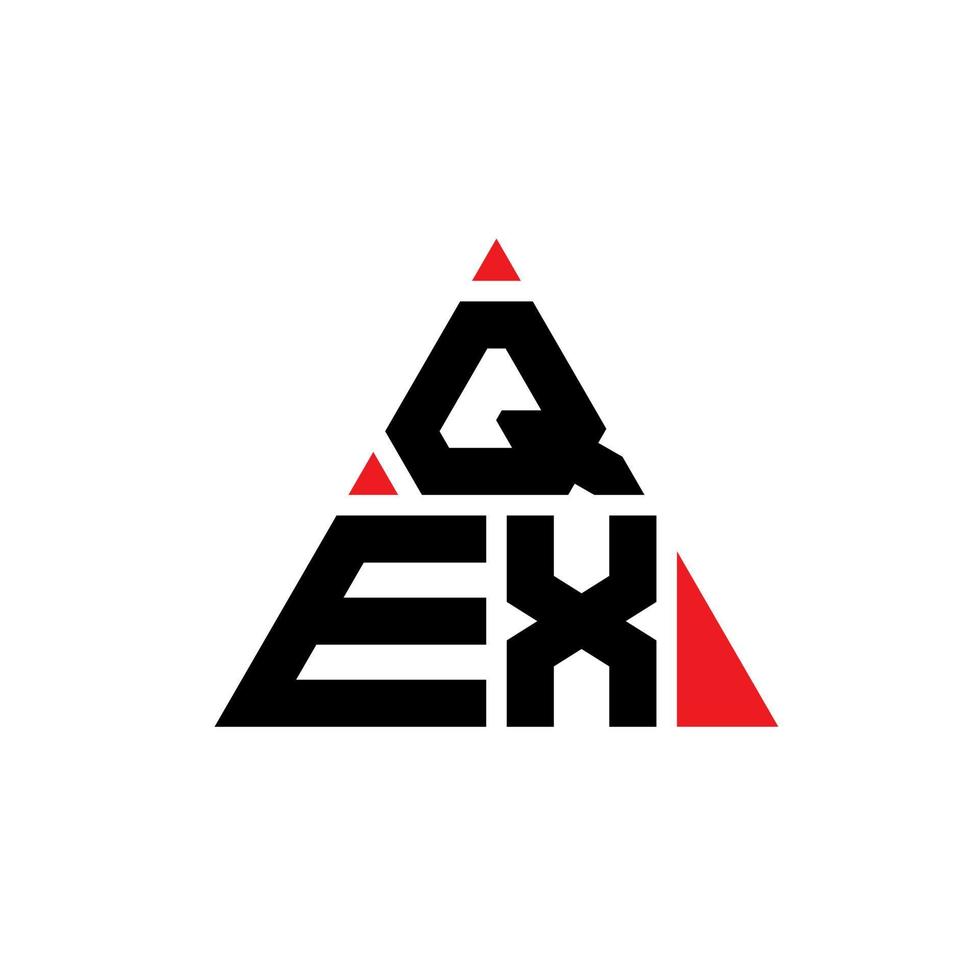 QEX triangle letter logo design with triangle shape. QEX triangle logo design monogram. QEX triangle vector logo template with red color. QEX triangular logo Simple, Elegant, and Luxurious Logo.