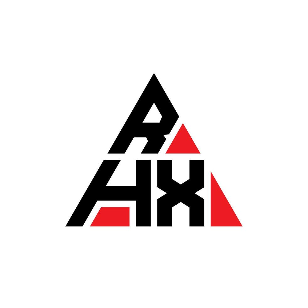 RHX triangle letter logo design with triangle shape. RHX triangle logo design monogram. RHX triangle vector logo template with red color. RHX triangular logo Simple, Elegant, and Luxurious Logo.