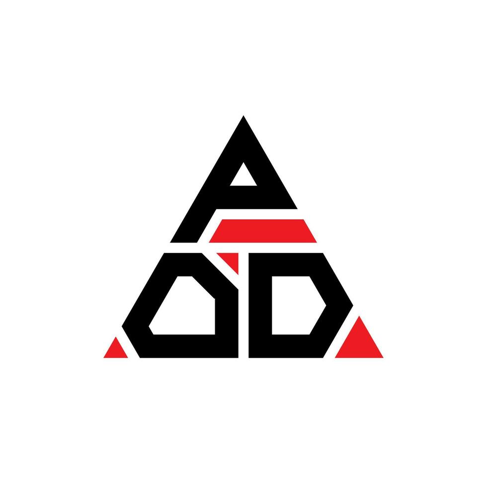 POD triangle letter logo design with triangle shape. POD triangle logo design monogram. POD triangle vector logo template with red color. POD triangular logo Simple, Elegant, and Luxurious Logo.