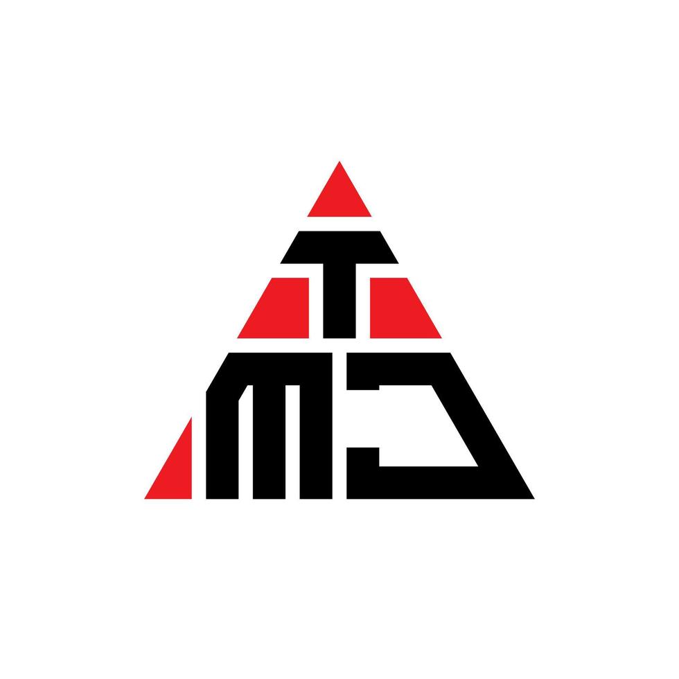 diseño de logotipo de letra triangular tmj con forma de triángulo. monograma de diseño del logotipo del triángulo tmj. plantilla de logotipo de vector de triángulo tmj con color rojo. logotipo triangular tmj logotipo simple, elegante y lujoso.