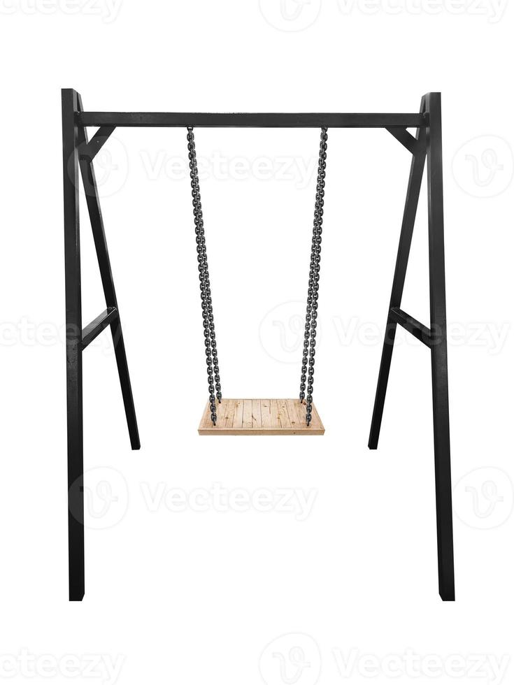 Wooden swing isolated on white background with clipping path photo