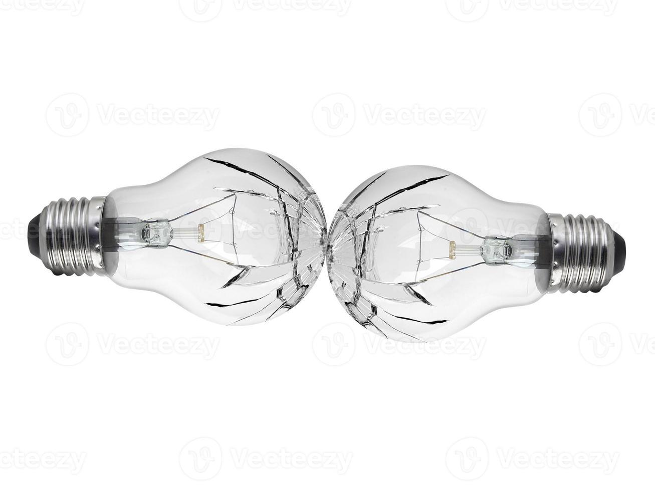 Broken light bulb isolated on white background photo