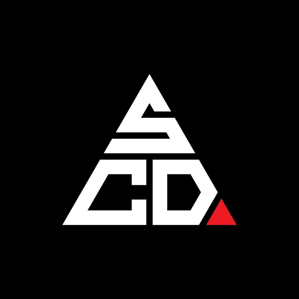 SCD triangle letter logo design with triangle shape. SCD triangle logo design monogram. SCD triangle vector logo template with red color. SCD triangular logo Simple, Elegant, and Luxurious Logo.