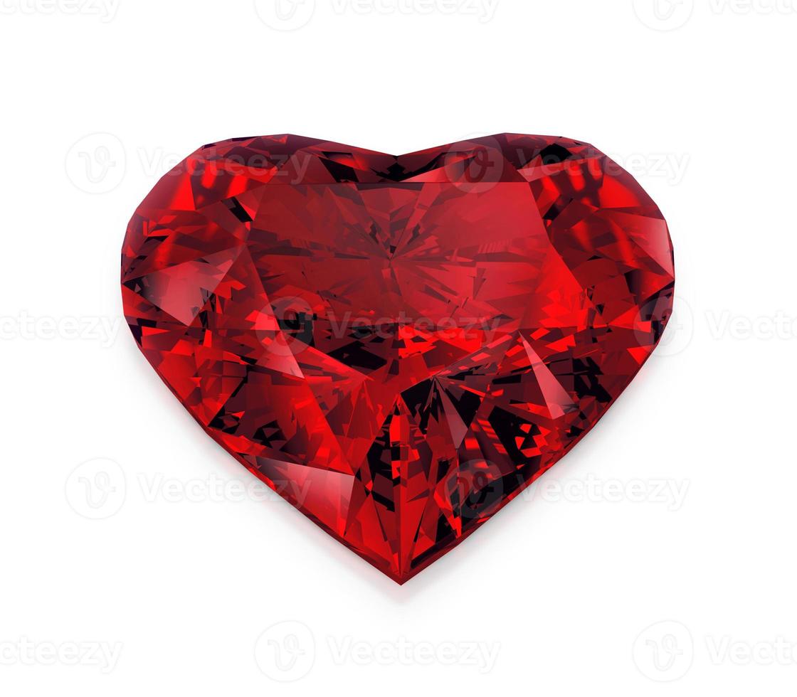 Red heart shaped diamond, isolated on white background. 3D render photo