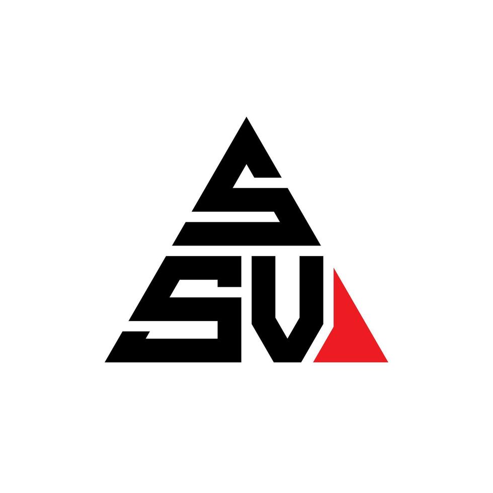 SSV triangle letter logo design with triangle shape. SSV triangle logo design monogram. SSV triangle vector logo template with red color. SSV triangular logo Simple, Elegant, and Luxurious Logo.