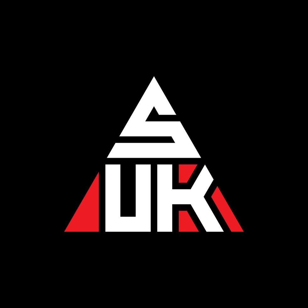 SUK triangle letter logo design with triangle shape. SUK triangle logo design monogram. SUK triangle vector logo template with red color. SUK triangular logo Simple, Elegant, and Luxurious Logo.