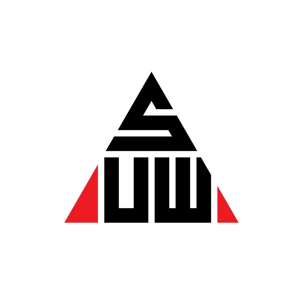 SUW triangle letter logo design with triangle shape. SUW triangle logo design monogram. SUW triangle vector logo template with red color. SUW triangular logo Simple, Elegant, and Luxurious Logo.