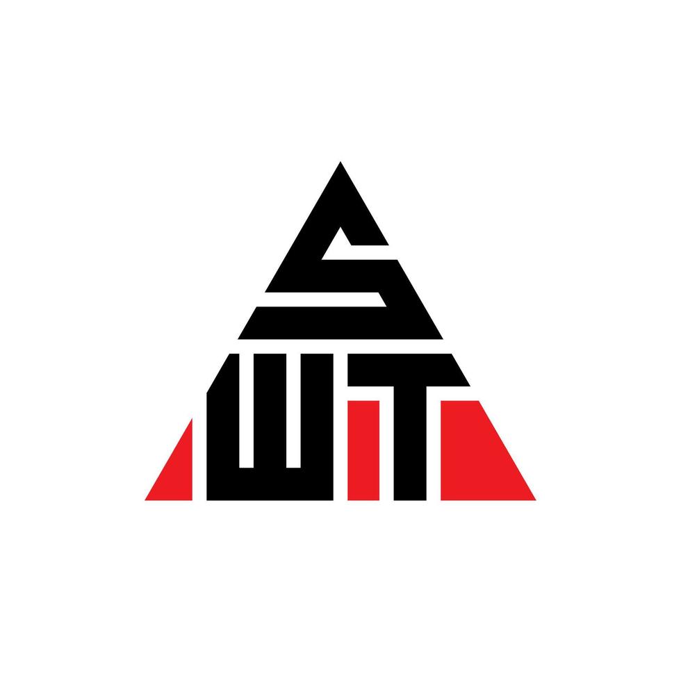 SWT triangle letter logo design with triangle shape. SWT triangle logo design monogram. SWT triangle vector logo template with red color. SWT triangular logo Simple, Elegant, and Luxurious Logo.