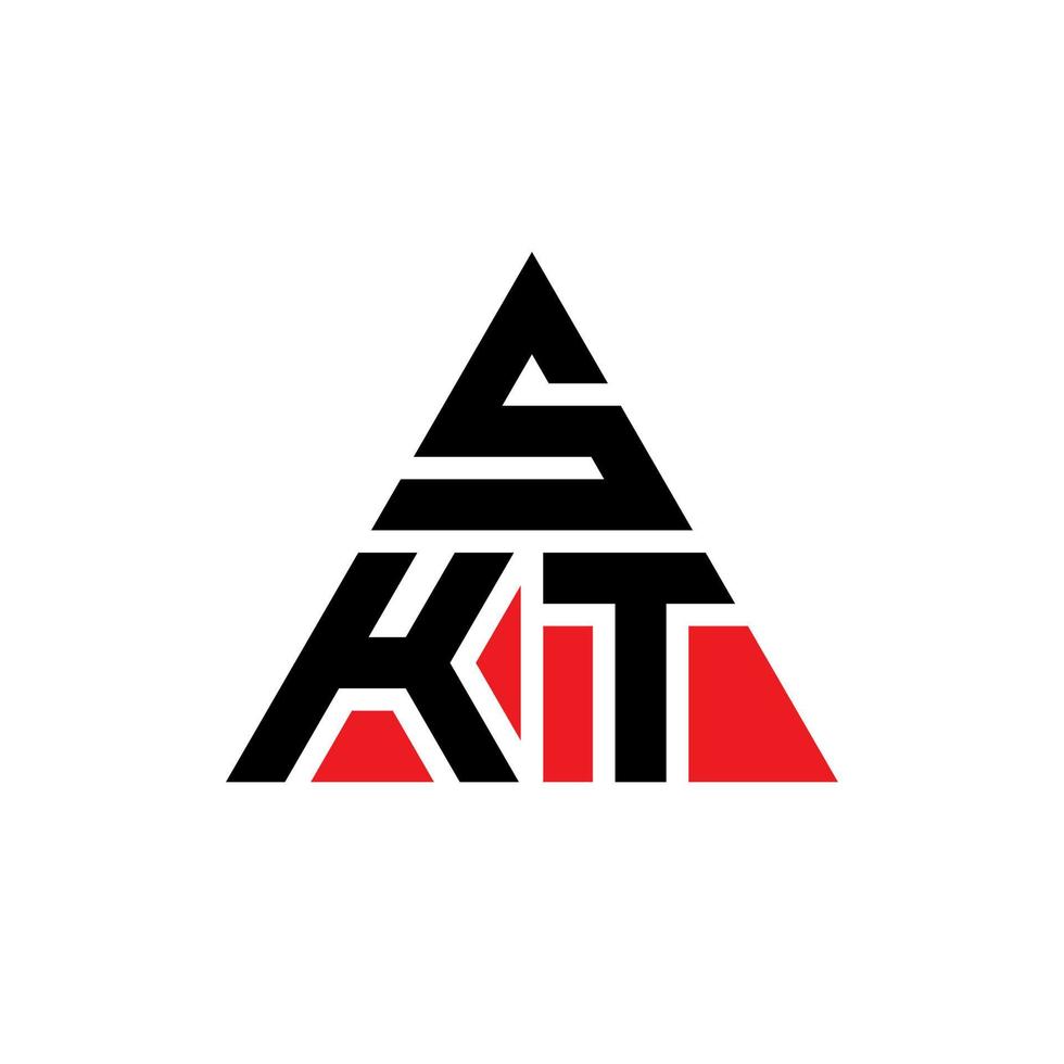 diseño de logotipo de letra triangular skt con forma de triángulo. monograma de diseño de logotipo de triángulo skt. plantilla de logotipo de vector de triángulo skt con color rojo. logo triangular skt logo simple, elegante y lujoso.