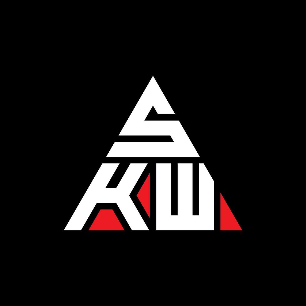 SKW triangle letter logo design with triangle shape. SKW triangle logo design monogram. SKW triangle vector logo template with red color. SKW triangular logo Simple, Elegant, and Luxurious Logo.