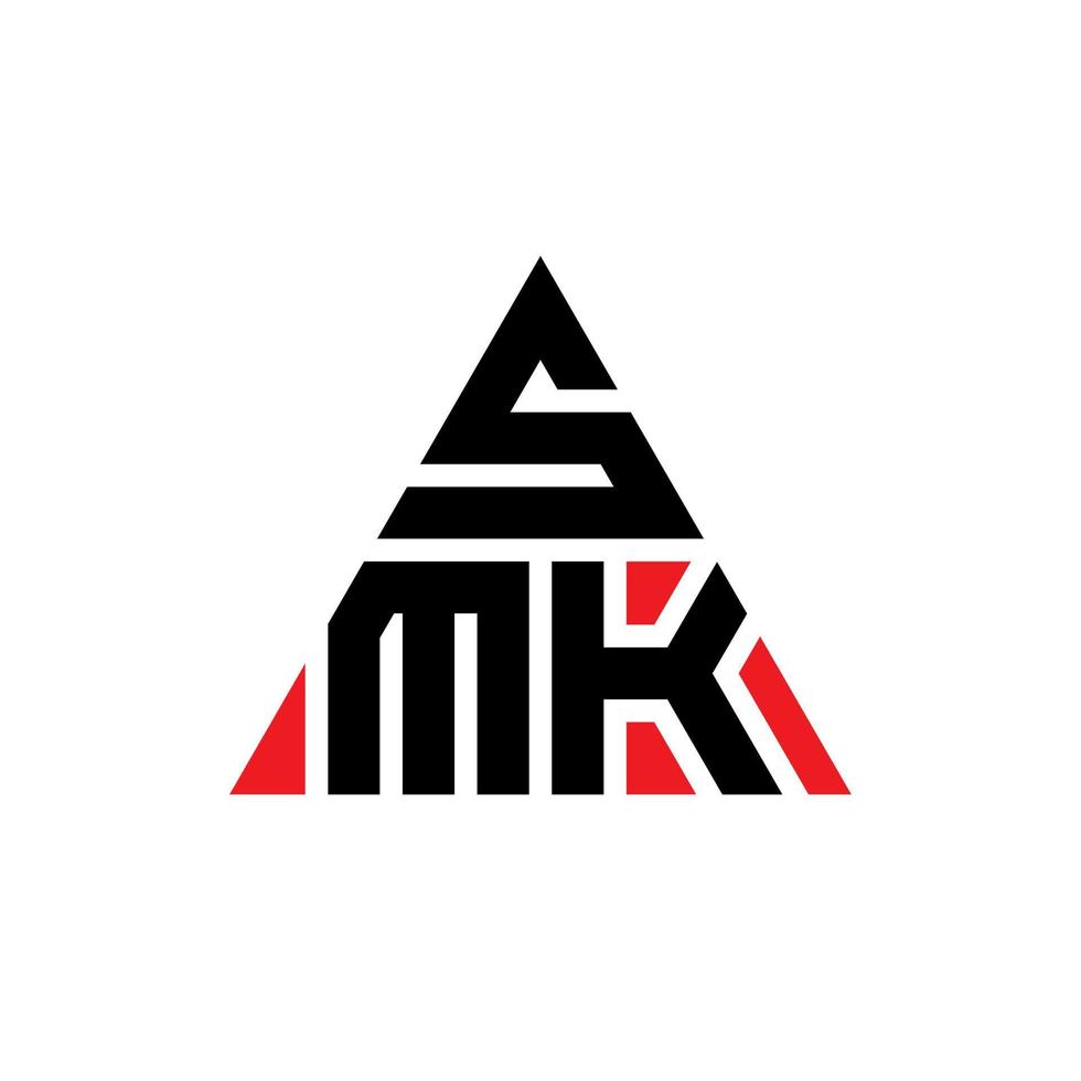 SMK triangle letter logo design with triangle shape. SMK triangle logo design monogram. SMK triangle vector logo template with red color. SMK triangular logo Simple, Elegant, and Luxurious Logo.