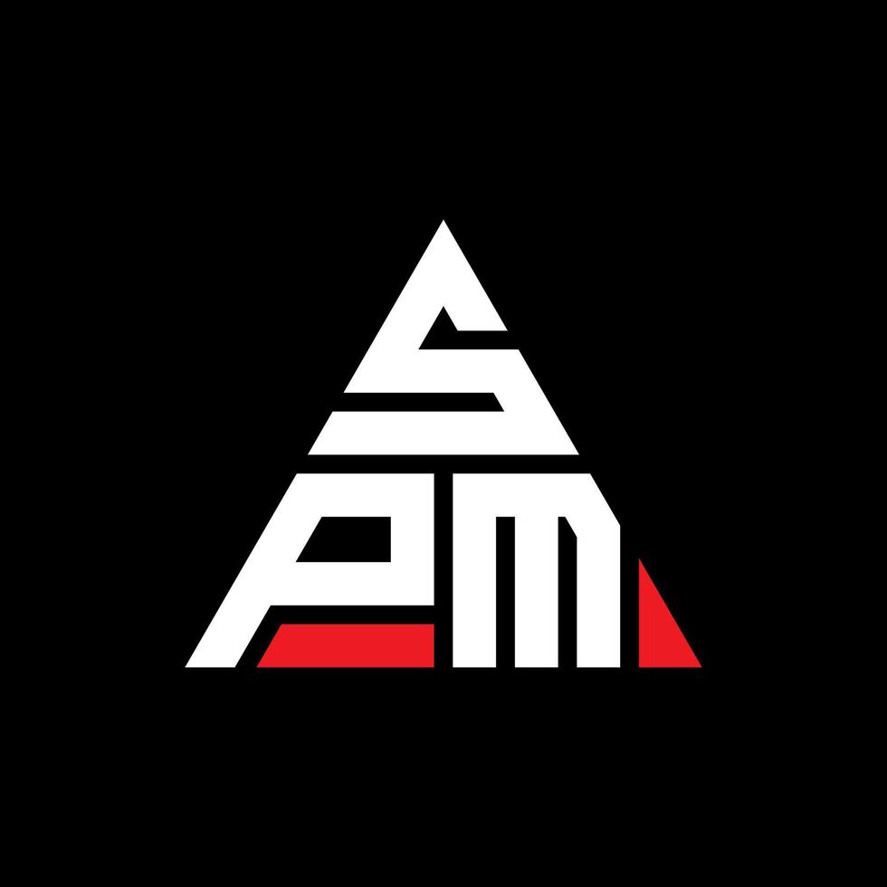 SPM triangle letter logo design with triangle shape. SPM triangle logo design monogram. SPM triangle vector logo template with red color. SPM triangular logo Simple, Elegant, and Luxurious Logo.