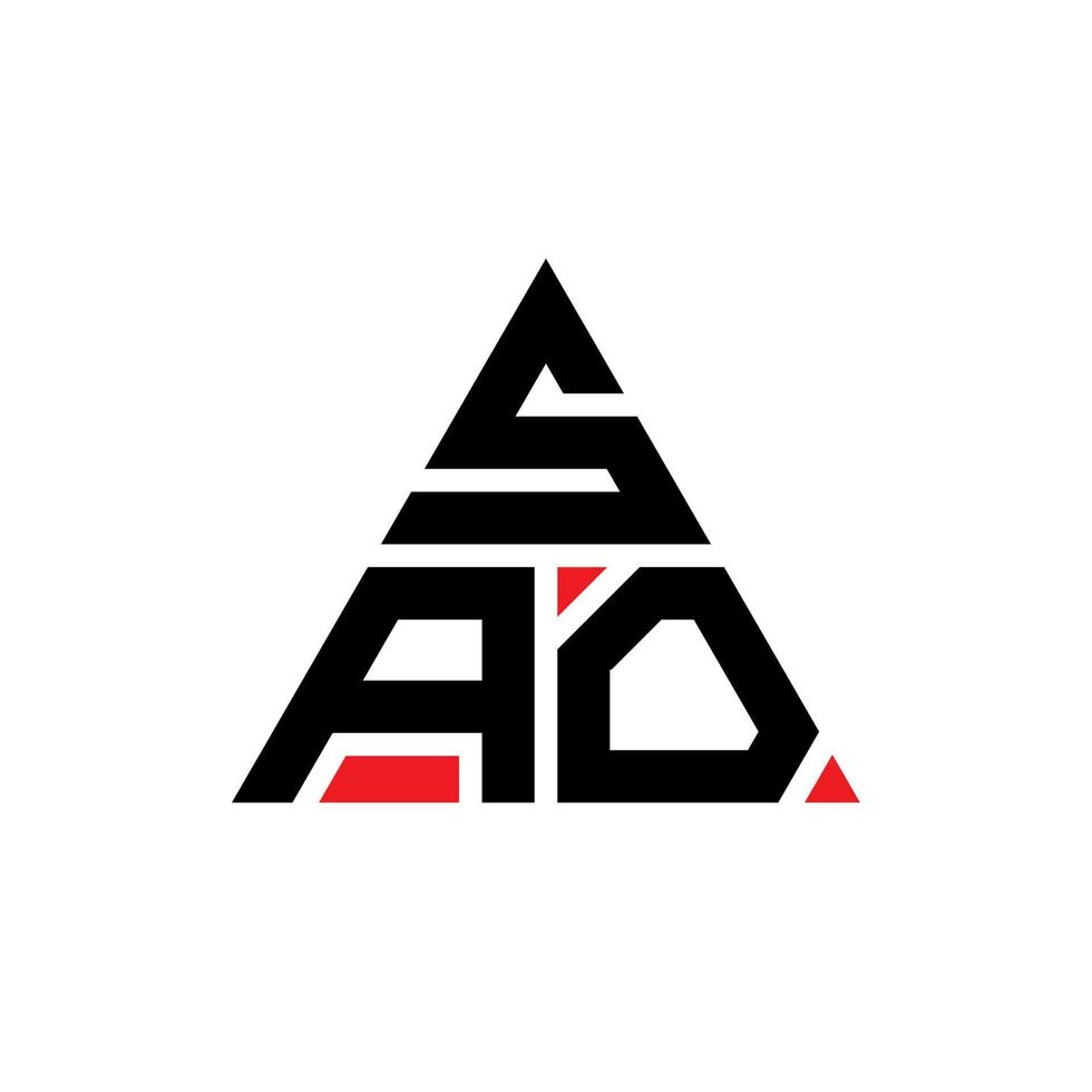 diseño de logotipo de letra triangular sao con forma de triángulo. monograma de diseño del logotipo del triángulo sao. plantilla de logotipo de vector de triángulo sao con color rojo. logo triangular sao logo simple, elegante y lujoso.