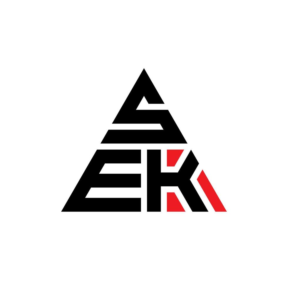 sek diseño de logotipo de letra triangular con forma de triángulo. monograma de diseño del logotipo del triángulo sek. sek plantilla de logotipo de vector de triángulo con color rojo. logotipo triangular sek logotipo simple, elegante y lujoso.