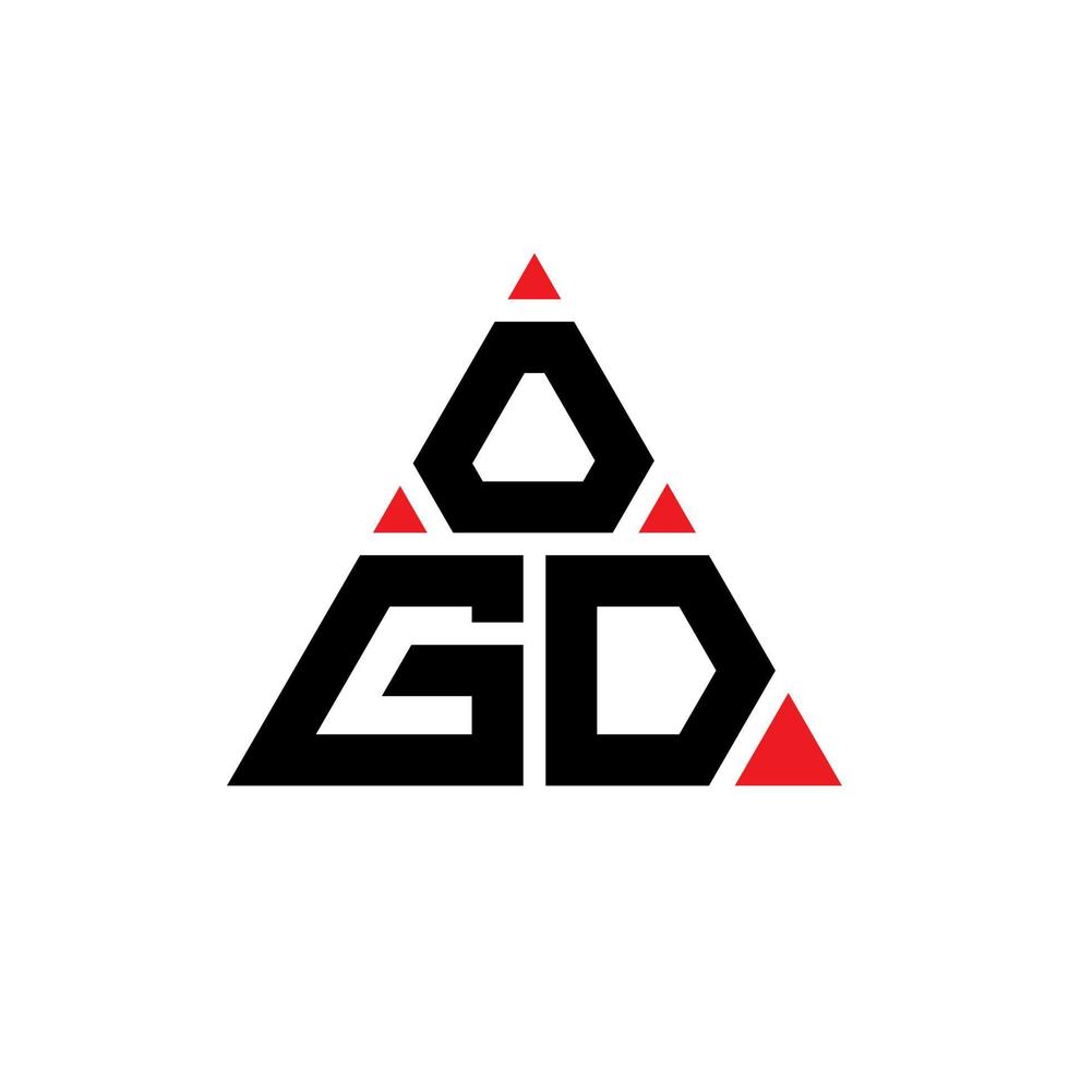 OGD triangle letter logo design with triangle shape. OGD triangle logo design monogram. OGD triangle vector logo template with red color. OGD triangular logo Simple, Elegant, and Luxurious Logo.