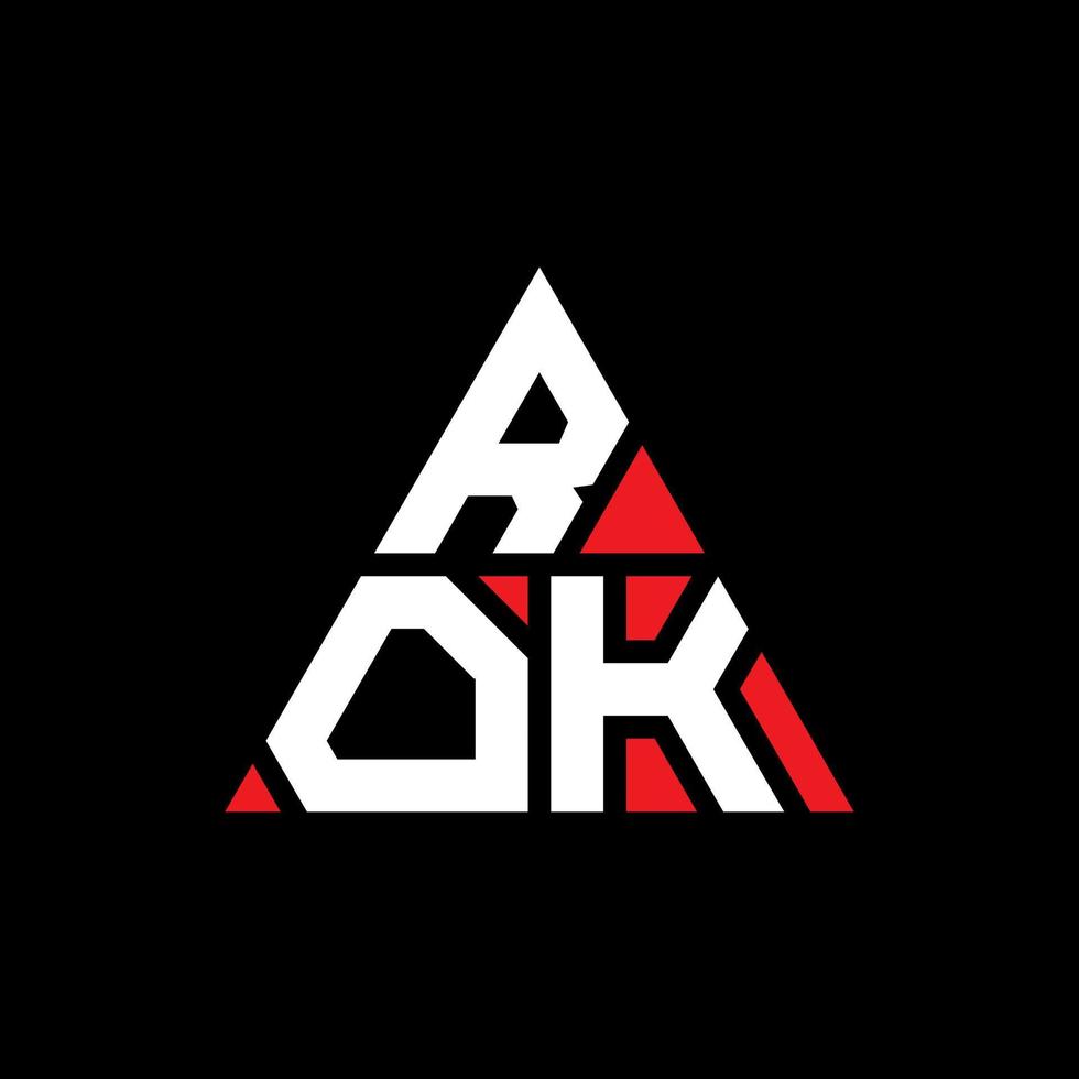 diseño de logotipo de letra de triángulo rok con forma de triángulo. monograma de diseño de logotipo de triángulo rok. plantilla de logotipo de vector de triángulo rok con color rojo. logotipo triangular rok logotipo simple, elegante y lujoso.