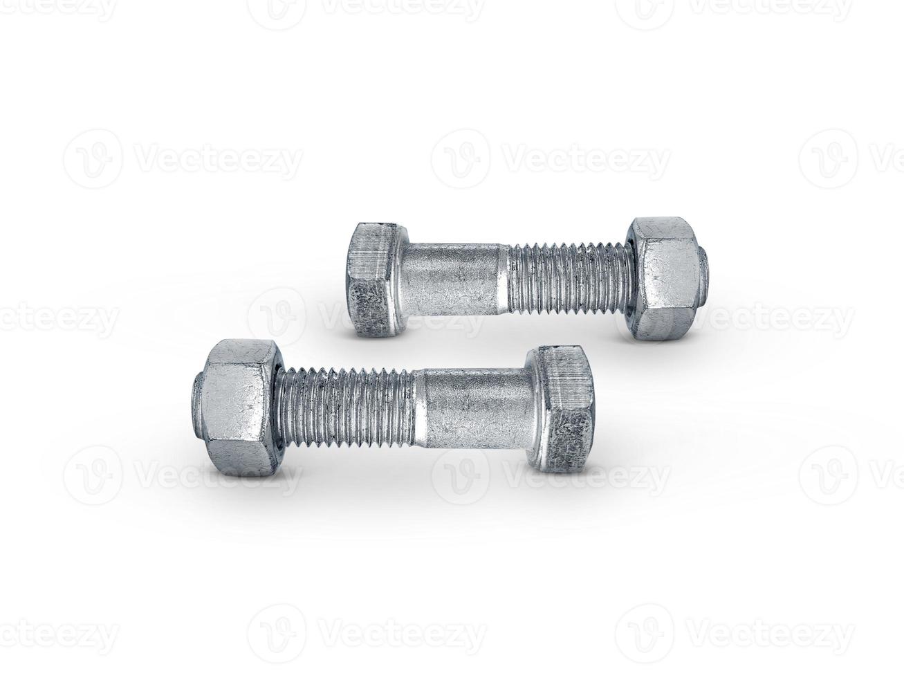 Nut and screw on hand on white background photo