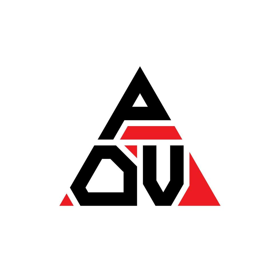 diseño de logotipo de letra triangular pov con forma de triángulo. monograma de diseño de logotipo de triángulo pov. plantilla de logotipo de vector de triángulo pov con color rojo. logotipo triangular pov logotipo simple, elegante y lujoso.