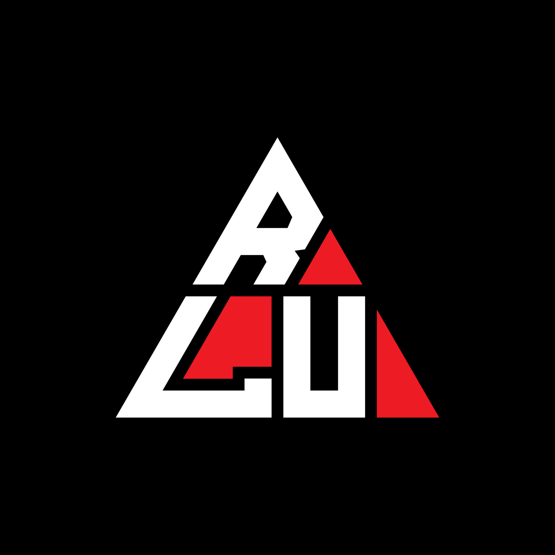 RLU triangle letter logo design with triangle shape. RLU triangle logo