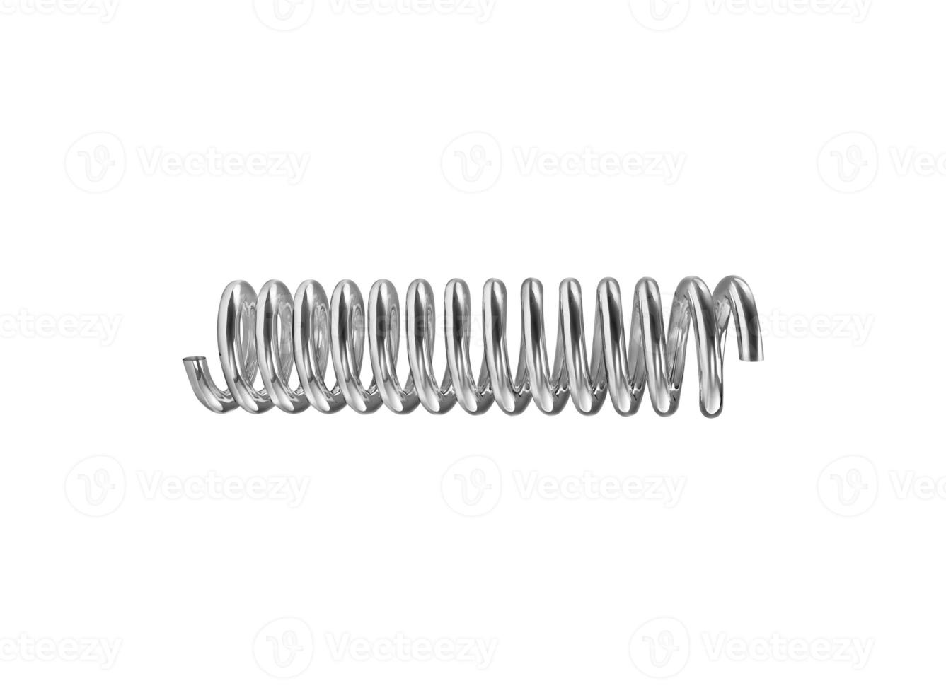 Silver color coil spring isolated over white background. 3D render photo