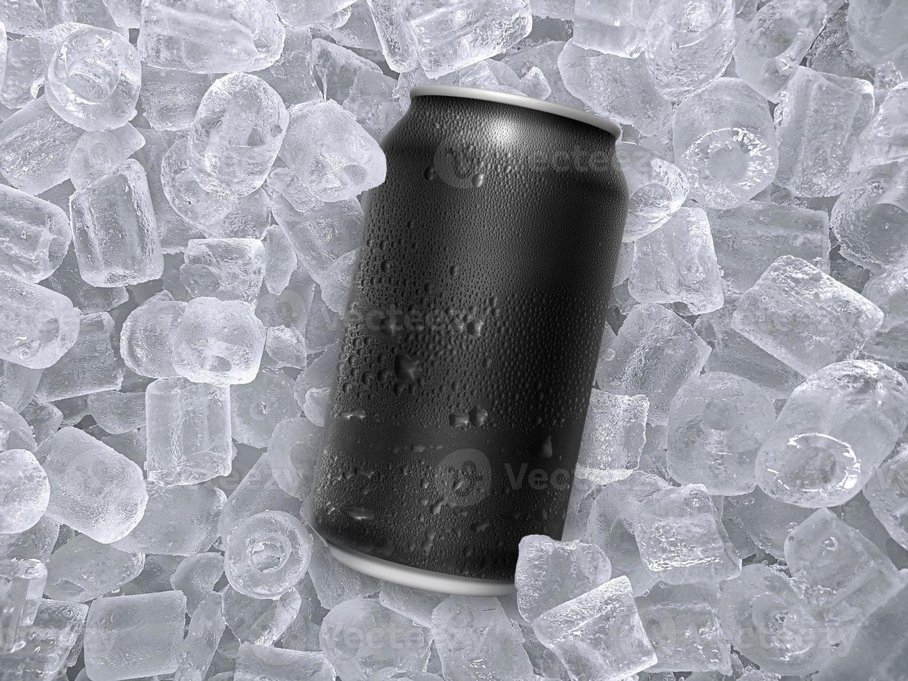Can of cold beverage, ice cubea of juicy. Summer refreshing drink photo