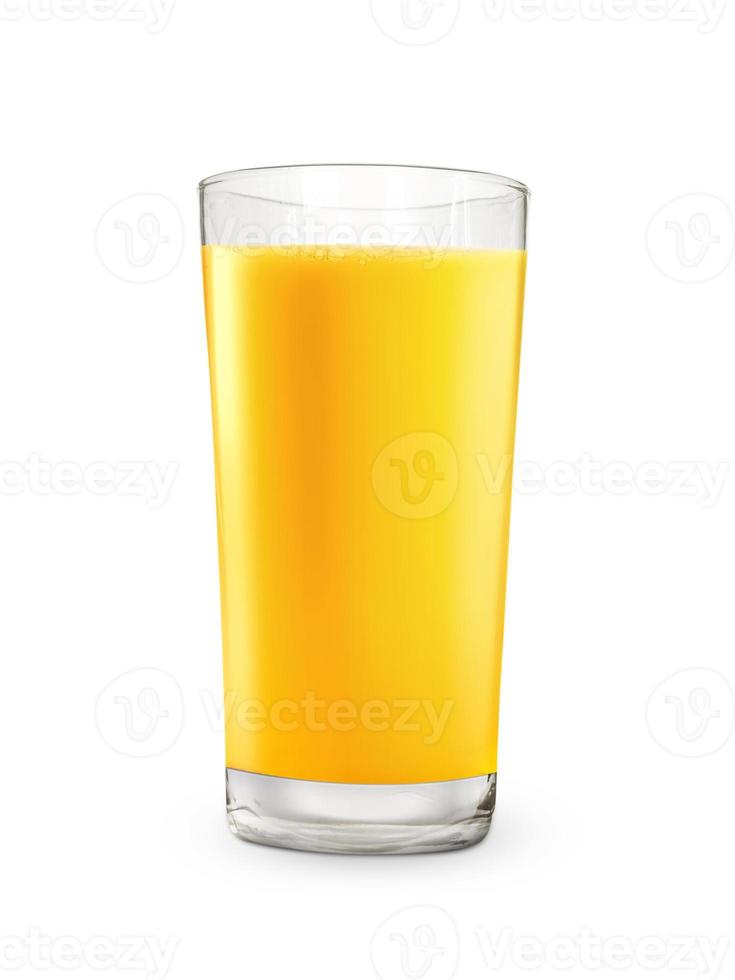 Orange juice glass, isolated on white background photo