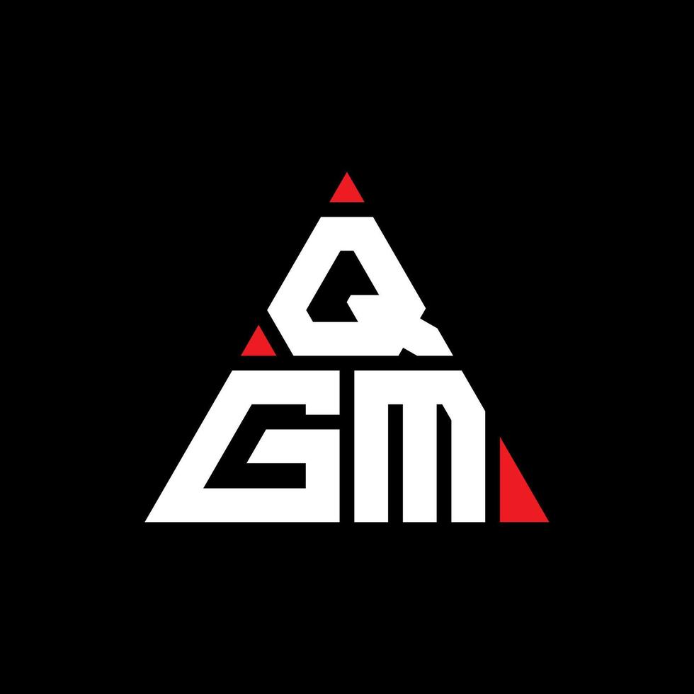 QGM triangle letter logo design with triangle shape. QGM triangle logo design monogram. QGM triangle vector logo template with red color. QGM triangular logo Simple, Elegant, and Luxurious Logo.