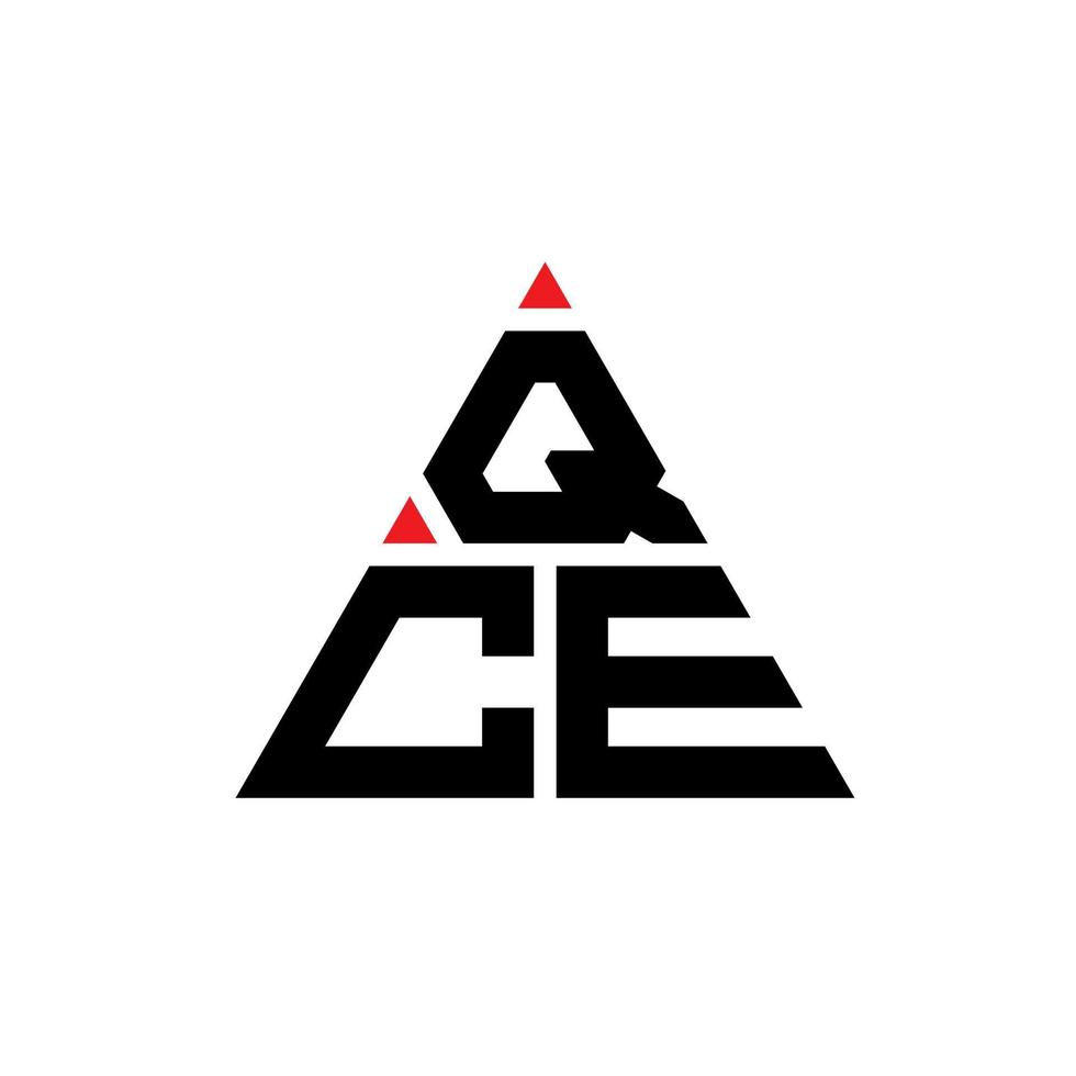 QCE triangle letter logo design with triangle shape. QCE triangle logo design monogram. QCE triangle vector logo template with red color. QCE triangular logo Simple, Elegant, and Luxurious Logo.