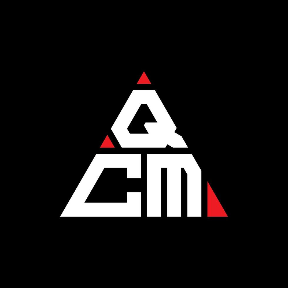 QCM triangle letter logo design with triangle shape. QCM triangle logo design monogram. QCM triangle vector logo template with red color. QCM triangular logo Simple, Elegant, and Luxurious Logo.