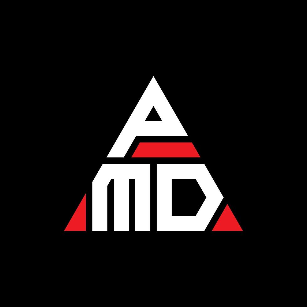 diseño de logotipo de letra triangular pmd con forma de triángulo. monograma de diseño de logotipo de triángulo pmd. plantilla de logotipo de vector de triángulo pmd con color rojo. logo triangular pmd logo simple, elegante y lujoso.