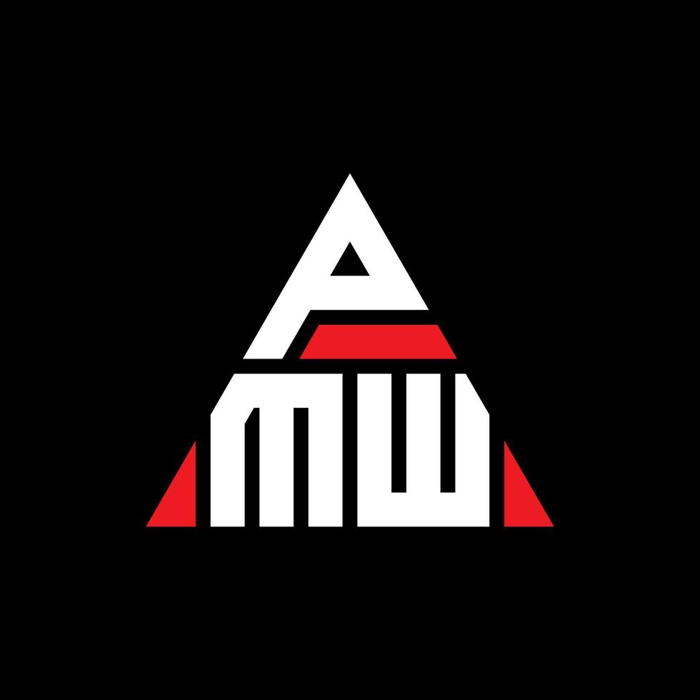 PMW triangle letter logo design with triangle shape. PMW triangle logo design monogram. PMW triangle vector logo template with red color. PMW triangular logo Simple, Elegant, and Luxurious Logo.