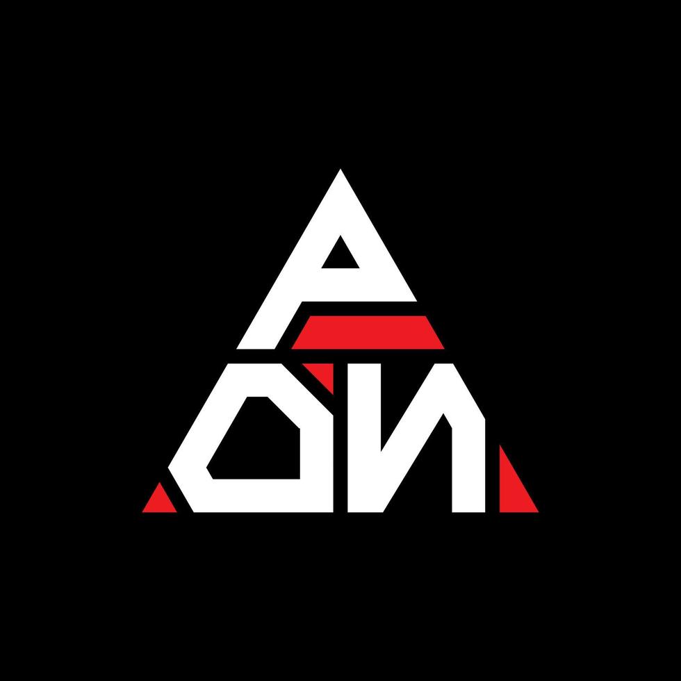 diseño de logotipo de letra pon triángulo con forma de triángulo. monograma de diseño del logotipo del triángulo pon. plantilla de logotipo de vector de triángulo pon con color rojo. pon logo triangular logo simple, elegante y lujoso.