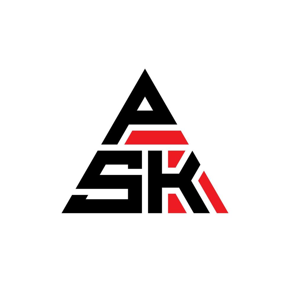 PSK triangle letter logo design with triangle shape. PSK triangle logo design monogram. PSK triangle vector logo template with red color. PSK triangular logo Simple, Elegant, and Luxurious Logo.