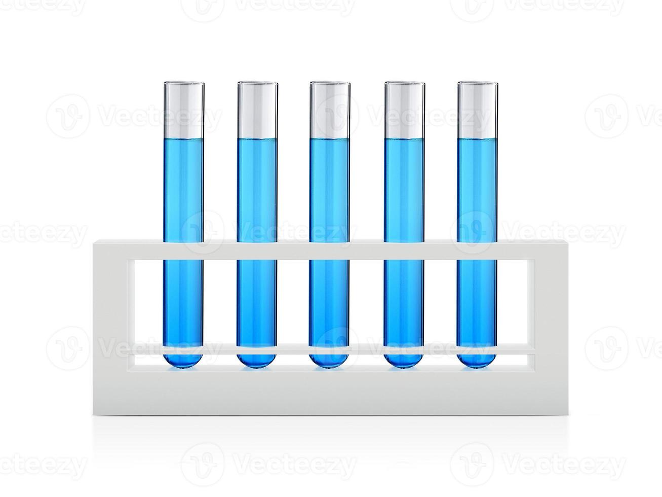 Blue liquids in test tubes isolated over white background photo