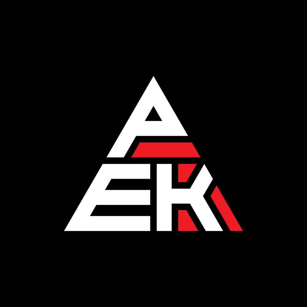 diseño de logotipo de letra triangular pek con forma de triángulo. monograma de diseño de logotipo de triángulo pek. pek triángulo vector logo plantilla con color rojo. logo triangular pek logo simple, elegante y lujoso.