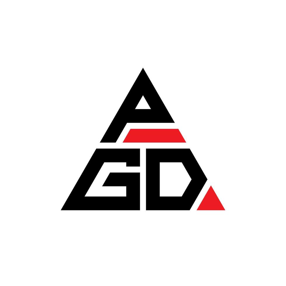 PGD triangle letter logo design with triangle shape. PGD triangle logo design monogram. PGD triangle vector logo template with red color. PGD triangular logo Simple, Elegant, and Luxurious Logo.