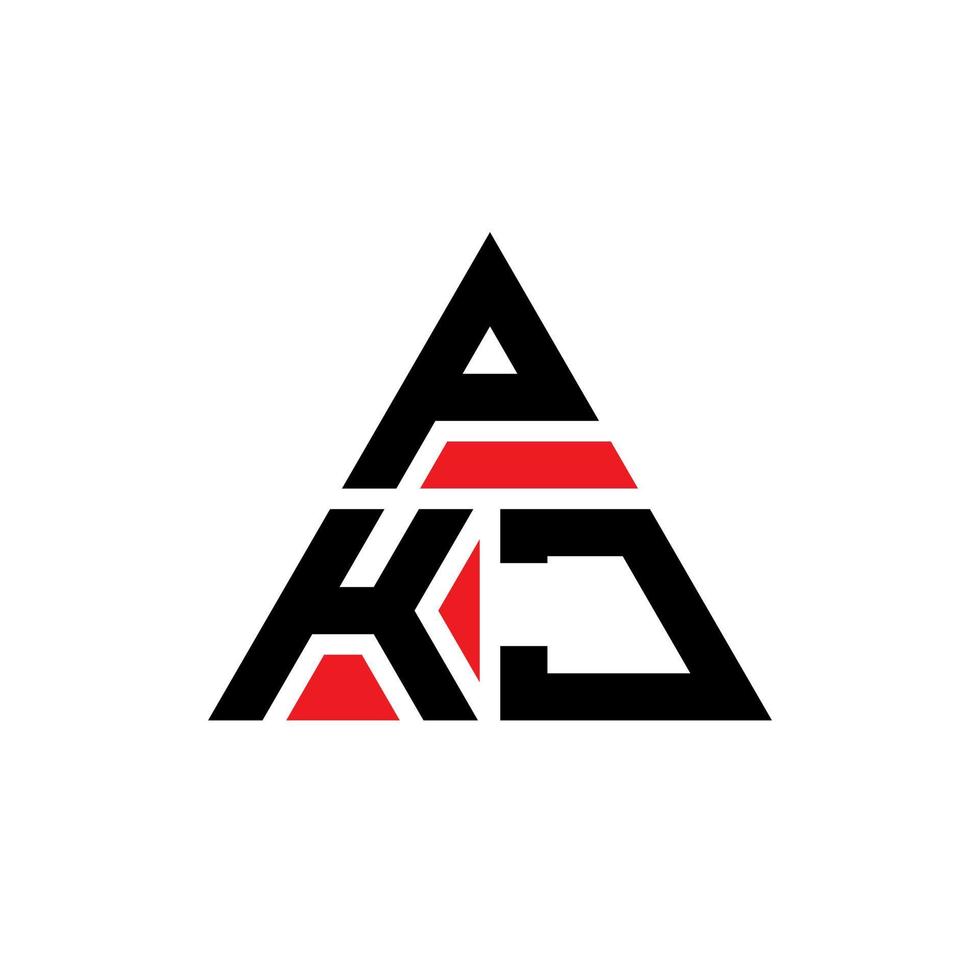 PKJ triangle letter logo design with triangle shape. PKJ triangle logo design monogram. PKJ triangle vector logo template with red color. PKJ triangular logo Simple, Elegant, and Luxurious Logo.