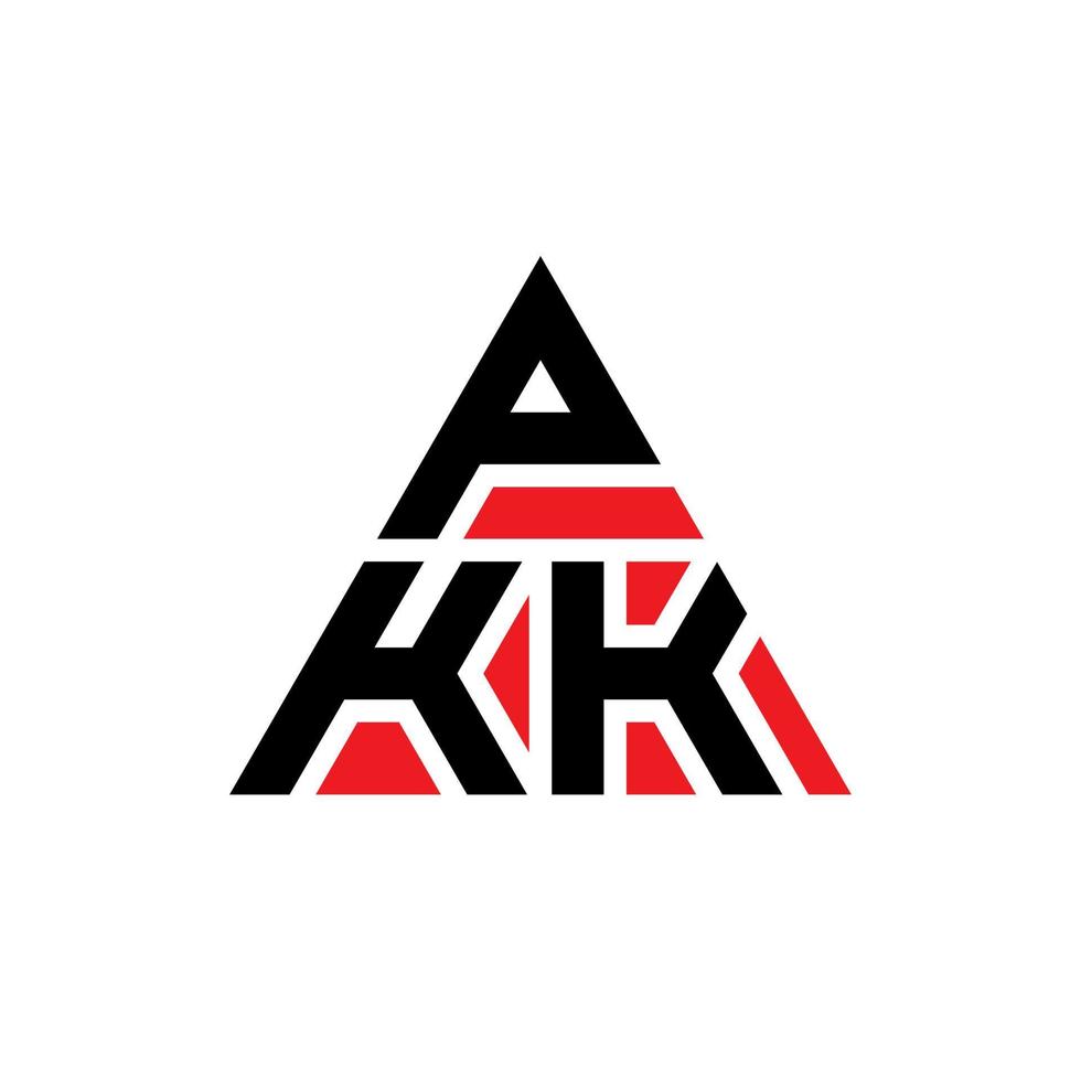 PKK triangle letter logo design with triangle shape. PKK triangle logo design monogram. PKK triangle vector logo template with red color. PKK triangular logo Simple, Elegant, and Luxurious Logo.