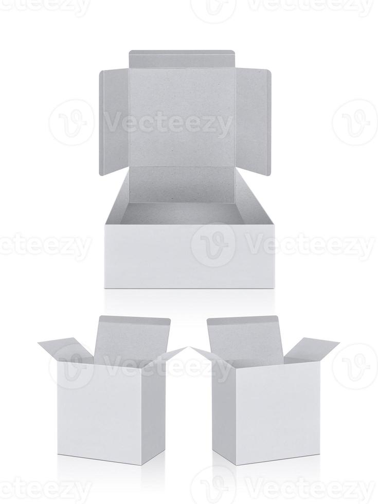 blank packaging boxes - open mockup, isolated on white background photo