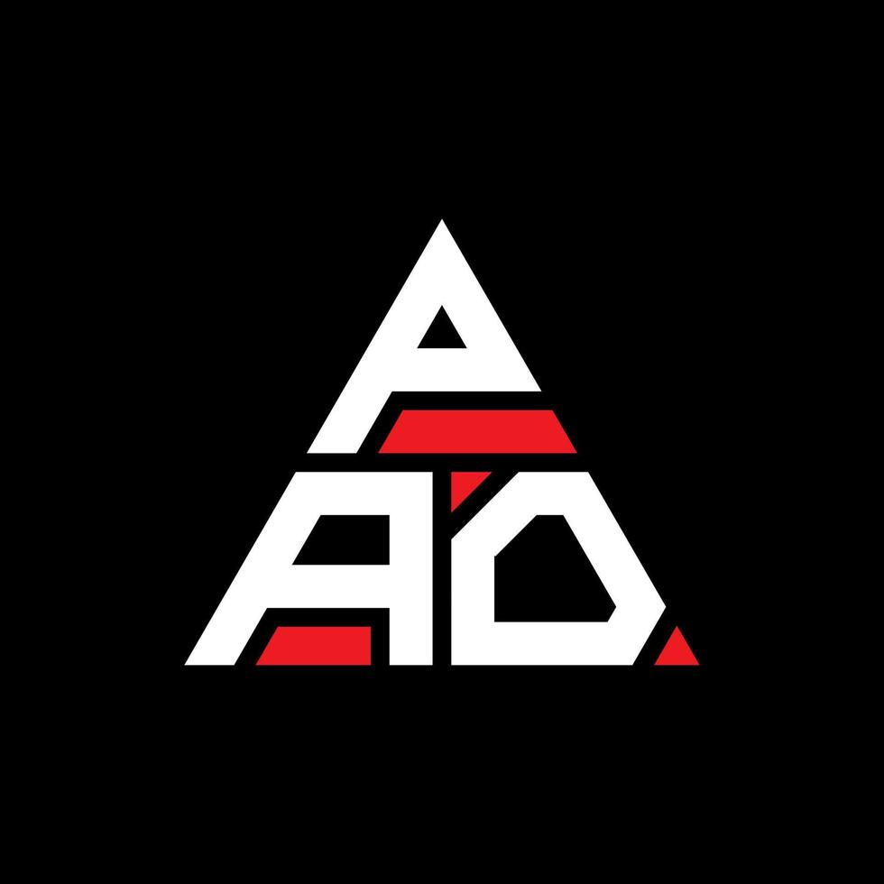 PAO triangle letter logo design with triangle shape. PAO triangle logo design monogram. PAO triangle vector logo template with red color. PAO triangular logo Simple, Elegant, and Luxurious Logo.