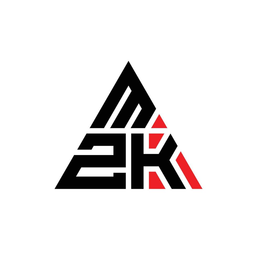 MZK triangle letter logo design with triangle shape. MZK triangle logo design monogram. MZK triangle vector logo template with red color. MZK triangular logo Simple, Elegant, and Luxurious Logo.