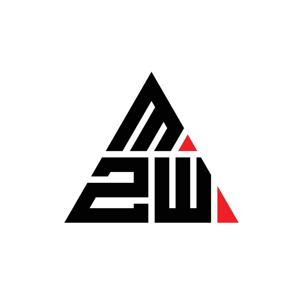 MZW triangle letter logo design with triangle shape. MZW triangle logo design monogram. MZW triangle vector logo template with red color. MZW triangular logo Simple, Elegant, and Luxurious Logo.