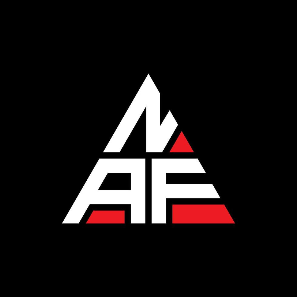 NAF triangle letter logo design with triangle shape. NAF triangle logo design monogram. NAF triangle vector logo template with red color. NAF triangular logo Simple, Elegant, and Luxurious Logo.
