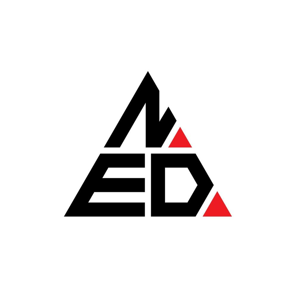 NED triangle letter logo design with triangle shape. NED triangle logo design monogram. NED triangle vector logo template with red color. NED triangular logo Simple, Elegant, and Luxurious Logo.