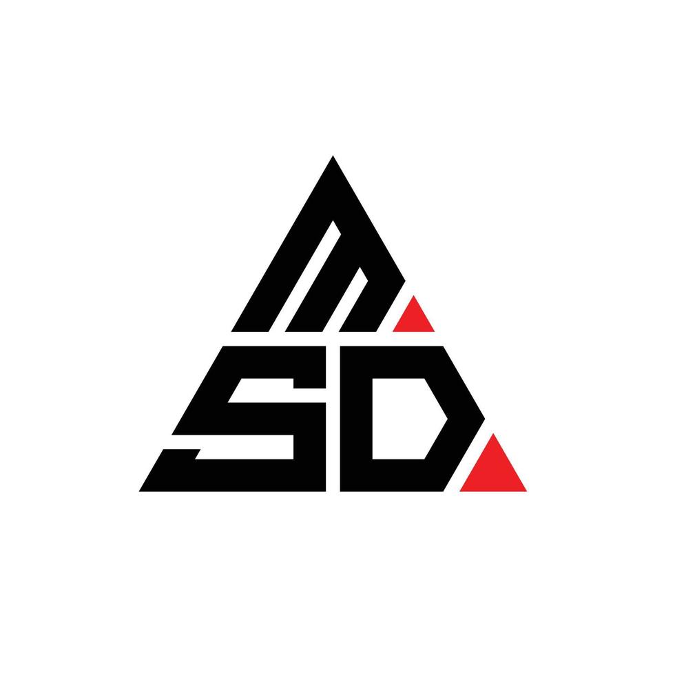 MSD triangle letter logo design with triangle shape. MSD triangle logo design monogram. MSD triangle vector logo template with red color. MSD triangular logo Simple, Elegant, and Luxurious Logo.