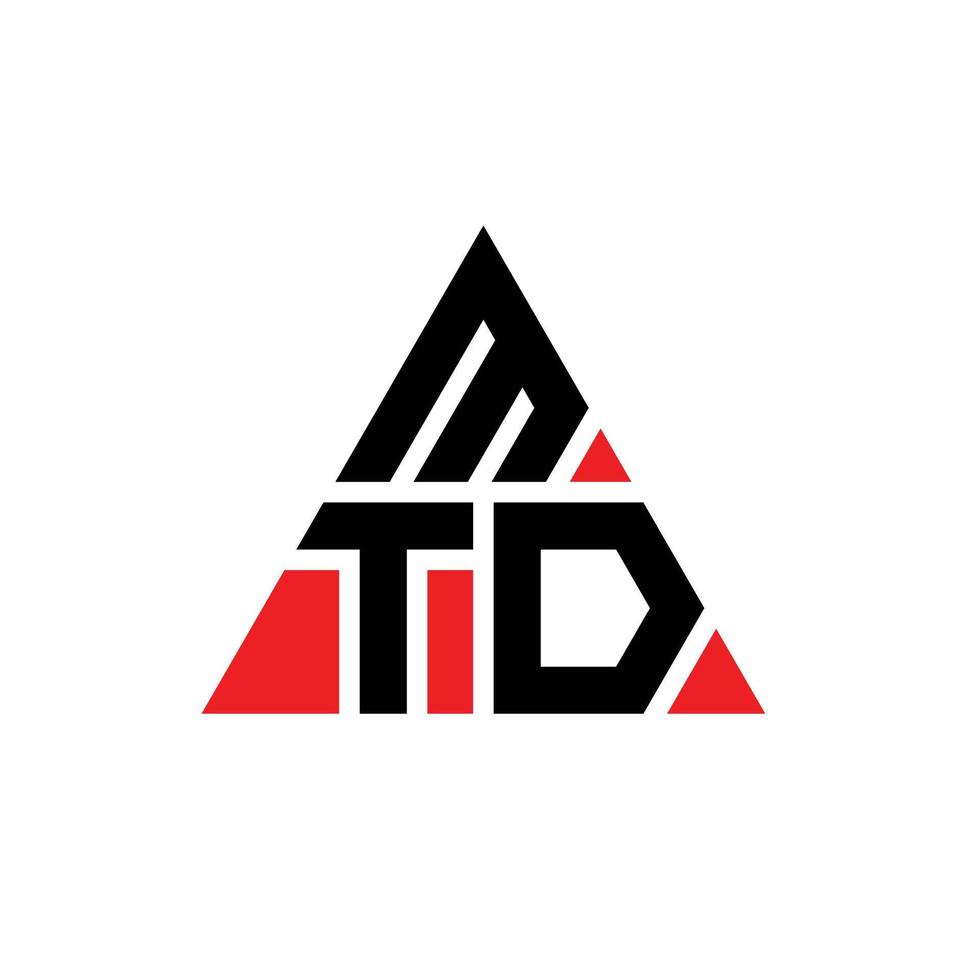 MTD triangle letter logo design with triangle shape. MTD triangle logo design monogram. MTD triangle vector logo template with red color. MTD triangular logo Simple, Elegant, and Luxurious Logo.