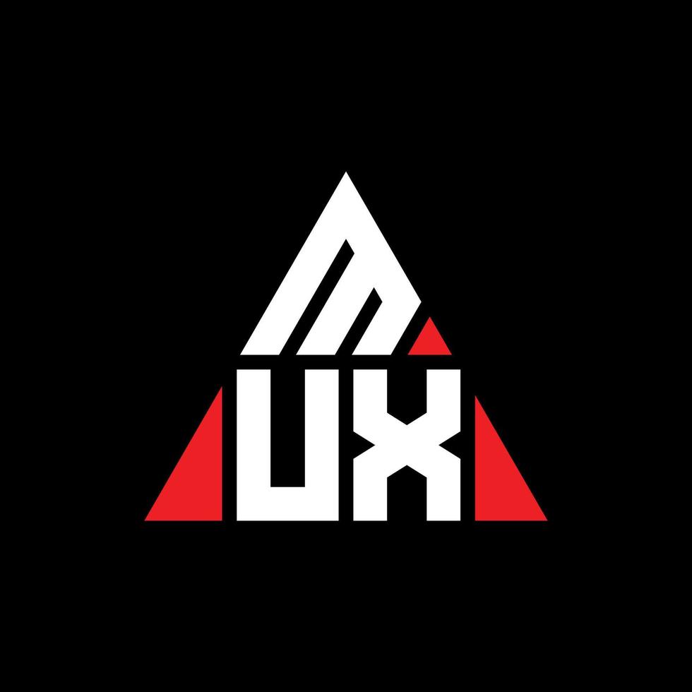 MUX triangle letter logo design with triangle shape. MUX triangle logo design monogram. MUX triangle vector logo template with red color. MUX triangular logo Simple, Elegant, and Luxurious Logo.