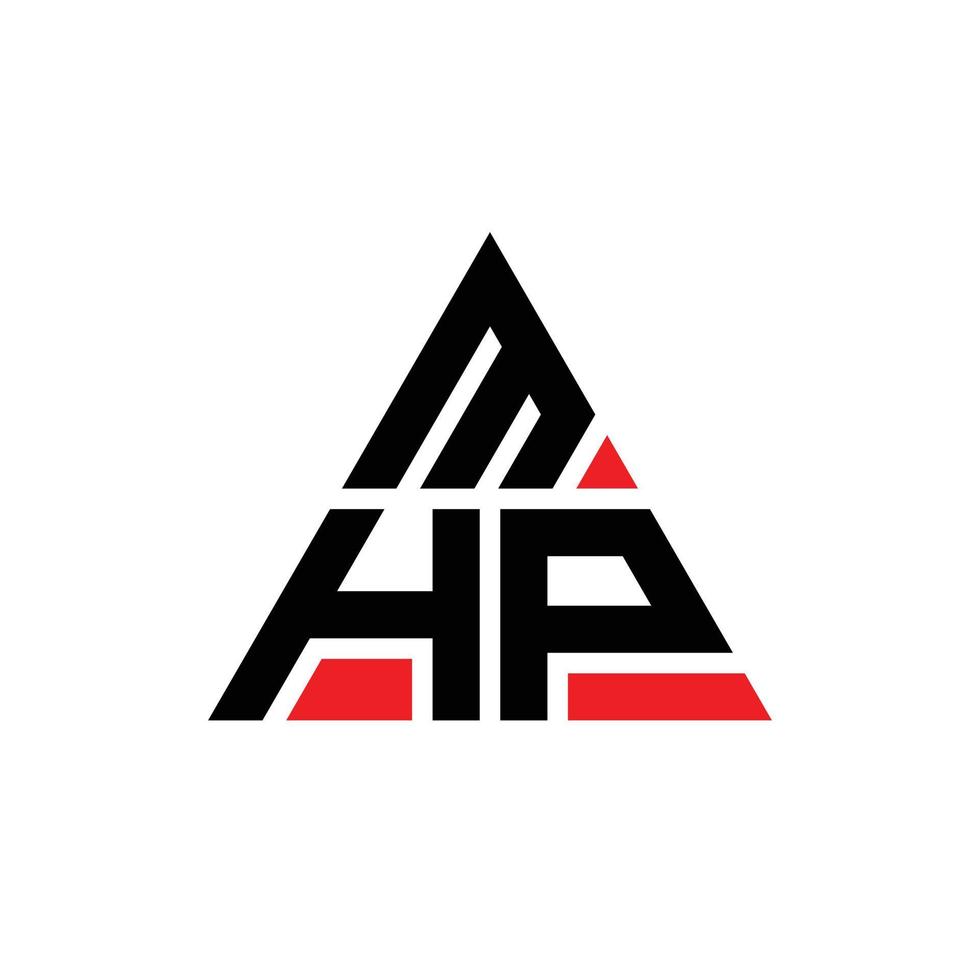 MHP triangle letter logo design with triangle shape. MHP triangle logo design monogram. MHP triangle vector logo template with red color. MHP triangular logo Simple, Elegant, and Luxurious Logo.