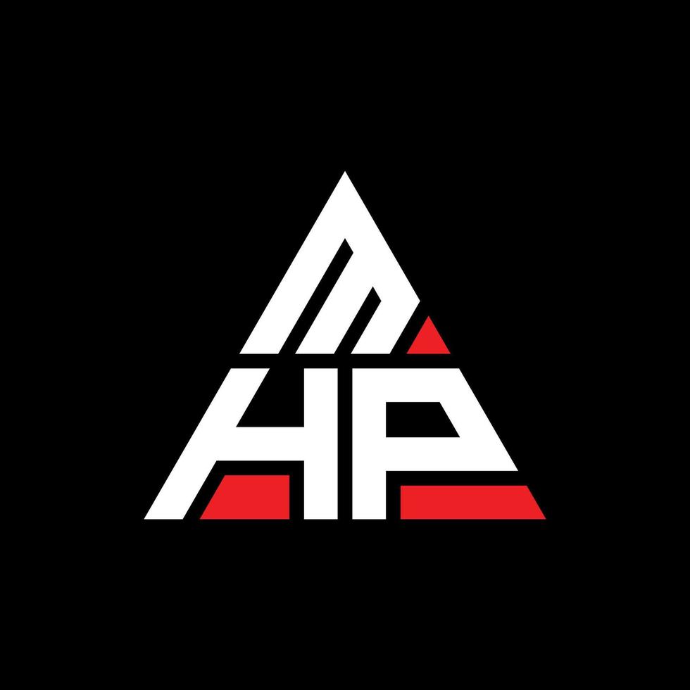 MHP triangle letter logo design with triangle shape. MHP triangle logo design monogram. MHP triangle vector logo template with red color. MHP triangular logo Simple, Elegant, and Luxurious Logo.